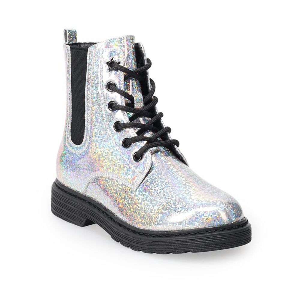 SO Roxana Girls' Combat Boots, Girl's, Size: 3, Silver NWT